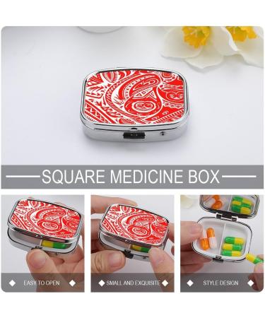 Tribal Pattern Pill Box - White & Red 2 Compartment Medicine Organizer | Portable Decorative Metal Case for Pocket & Purse - Buy Online on GoSupps.com