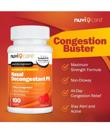 Max Strength PE Phenylephrine HCl 10mg - Non Drowsy Nasal Decongestant for Allergy & Sinus Congestion Relief | Compare to Sudafed PE - 100 Count Tablets - Buy Online on GoSupps.com