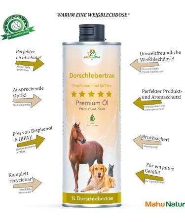 Mahu Nature Dorschlebertran for Dogs & Cats 1L | Natural BARF Oil with Omega 3 (EPA + DHA) & Vitamins | Eco-Friendly Packaging - Buy Online on GoSupps.com