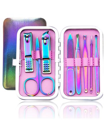 Manicure Set Nail Clippers Set Pedicure 18 Pieces Stainless Steel Manicure Kit Professional Grooming Care Tools Nose Hair Scissors Nail File.The Best Gift with Luxurious Case (Dazzling color_8 pieces)