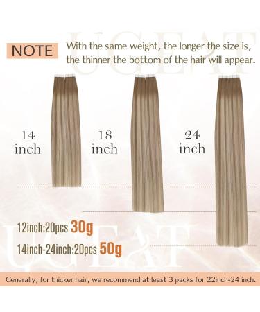 Ugeat Real Hair Extensions - Light Brown & Blonde Ombre Tape-In Extensions | 20 Pieces 45cm 50g - Invisible Balayage #9a/60/9a - Buy Online on GoSupps.com