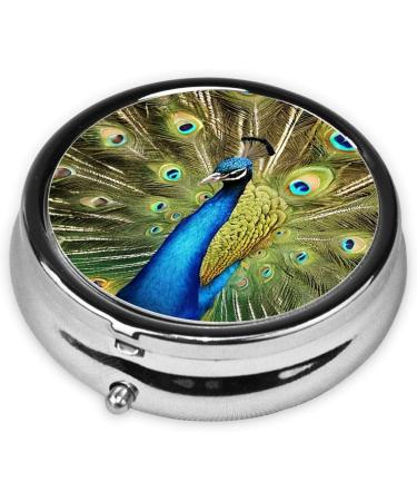 Beautiful Peacock Printed Mini Round Pill Box | 3 Compartment Medicine Organizer | Portable Travel Pill Case for Home & Office - Buy Online on GoSupps.com