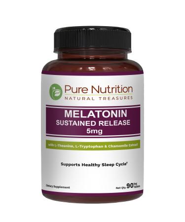 Pure Nutrition Melatonin 5mg with Valleriana Wallichii | 90 Tabs | Non-Addictive Sleep Support Supplement | Supports Relaxation Sleep Quality and Overall Well-Being | Non GMO 90 Count (Pack of 1)