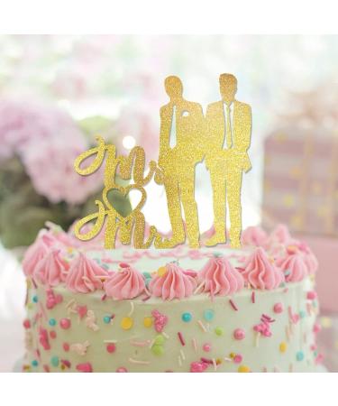 Gay Wedding Cake Topper - Customizable Same-Sex Love Silhouette Decoration in Glitter Gold | Men's Gift | 6inch | Style-14 - Buy Online on GoSupps.com