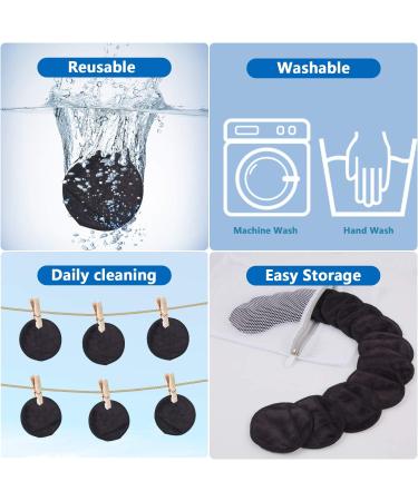 Kinhwa Smart Pads - 14 Reusable Microfiber Cotton Makeup Remover Pads | Washable Facial Cleaning Towels | Sustainable & Soft with Clothesack - Black - Buy Online on GoSupps.com