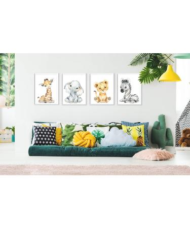 Baby Jungle Animals Nursery Wall Art Set - Safari Theme for Boy or Girl - Elephant Tiger Giraffe Zebra Prints - Set of 4 A4 Size Nursery Posters - Buy Online on GoSupps.com