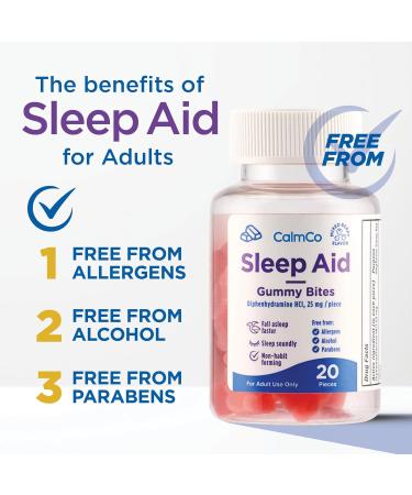 Adult Sleep Aid Gummy Bites | 25 mg Diphenhydramine HCl | Non-Habit Forming | 20 Count for Better Sleep - Buy Online on GoSupps.com