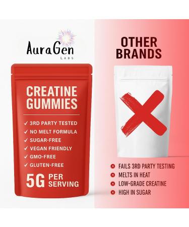 AuraGen Labs Creatine Gummies 5g (5000mg) Sugar-Free Vegan Creatine Supplement for Men & Women 30-Day Supply for Muscle Strength Recovery & Cognitive Support Juicy Strawberry - Buy Online on GoSupps.com