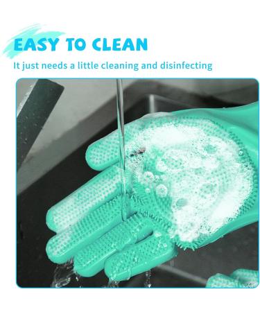 KEMOO Reusable Silicone Dishwashing Gloves with Scrubber - Heat Resistant Gloves for Kitchen, Bathroom, and Pet Care (Green) - Buy Online on GoSupps.com