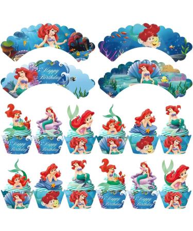 The Little Mermaid Cake Cupcake and Wrappers Paper Decoration Supplies The Little Mermaid Cupcake Topper for Kids Birthday Party (Blcak) - Buy Online on GoSupps.com