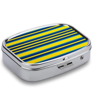 Stylish Yellow and Blue Striped Pill Box - 2 Compartment Portable Medicine Organizer for Pocket or Purse - Buy Online on GoSupps.com