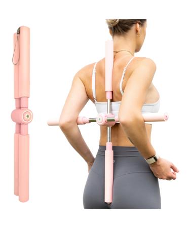 BodyTree Posture Corrector Yoga Cross Stick - Compact and Adjustable Stretch Pole - Cracker bar - Stretcher for Upper and Lower Back Pain Relief Pink