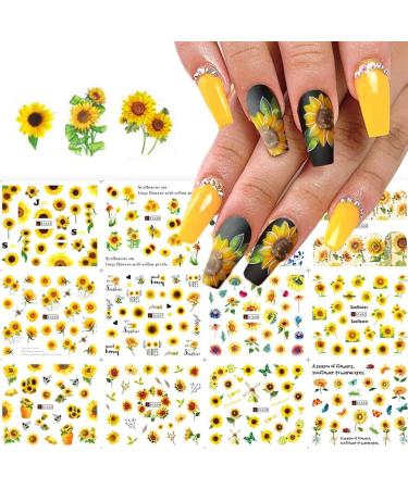 Sunflower Nail Art Stickers Water Transfer Nail Decals Floral Flower Nail Art Supplies Small Daisy Flowers Designs Nail Water Decals Spring Nail Art Accessories for Women Girls Nail Decor (12 Sheets)