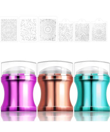 3 pieces nail art stamper silicone nail art stamping gel nail stamp silicone with 6 stamp stencil nail stamp silicone set nail diy nail decoration nail art stamping stamping tools for manicure tools