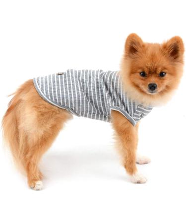 Summer Striped Cotton T-Shirt Vest for Small Dogs | Breathable Sleeveless Puppy Tee - XXL Gray (40cm Back Length) - Buy Online on GoSupps.com