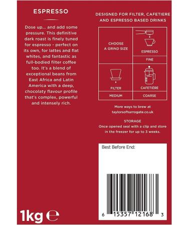Taylor's of Harrogate Espresso Beans 1kg - Premium Espresso Coffee, Rich Flavor - Pack of 1 - Buy Online on GoSupps.com