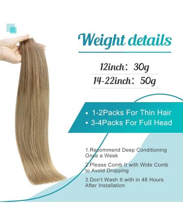 Buy FSHINE TAPE In Extensions | 50cm Real Hair Golden Brown to Dark Blonde Balayage | Remy Brazilian Hair | 20 Pieces 50g - #10/16/16 2 Tape - Buy Online on GoSupps.com