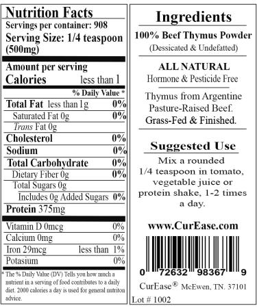 CurEase Argentine Beef Thymus Powder - Grass Fed & Finished - Pound 1 LB - Buy Online on GoSupps.com