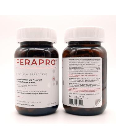 FERAPRO 75MG 100 CAPS | Vegan Iron Supplement | With Vitamin C 175mg Methylcobalamin 1000mcg 5-MTHF 80mcg and Glycine 100mg - Buy Online on GoSupps.com