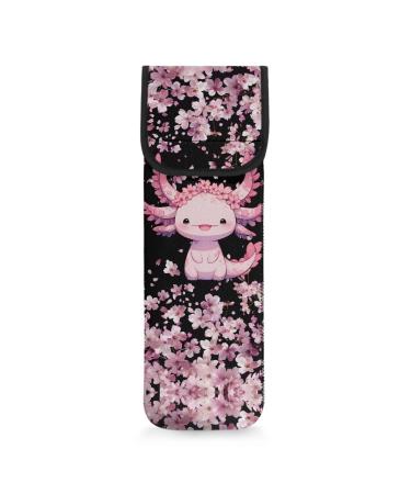 Cherry Blossom Axolotl Print Neoprene Curling Iron Holder Water Resistant Iron Curling Wand Cover Women's Heat Resistant Travel Organizer Bags