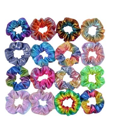 16 Pieces Shiny Metallic Scrunchies AUERVO Hair Scrunchies Sparkle Scrunchy Colorful Hair Ties Ropes Elastic Ponytail Holder for Girls and Women