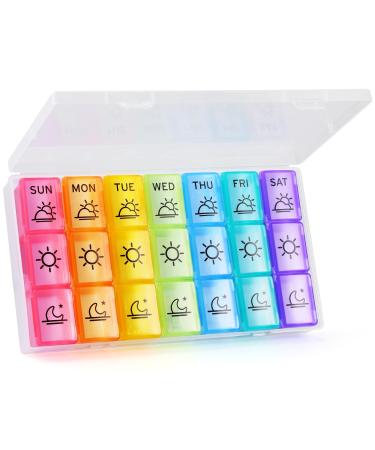 Upgraded Extra Large Weekly Pill Organizer 3 Times a Day Portable Pill Box 7 Day with a Moisture-Proof Clear Storage Box Travel Friendly Medicine Organizer for Vitamins Fish Oils Supplements Type C