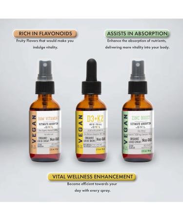 Immunity Support Pack - Raw Vitamin C D3 & K2 Liquid Zinc Picolinate - Premium Heart Health Vitamins w/Essential Minerals Antioxidant Properties & Cardiovascular Benefits - 180 Days Supply g) Zinc Boost-D3 + K2-Raw Vita  - Buy Online on GoSupps.com