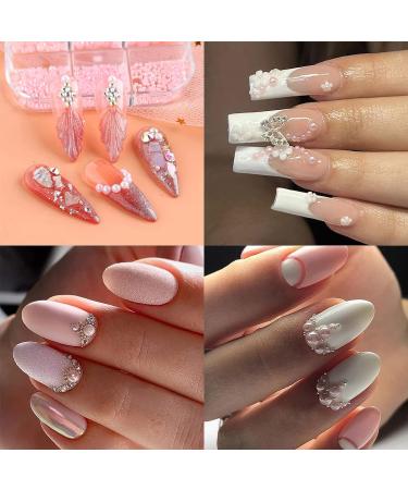 YOSOMK 2 Boxes Nail Art Pearls - White Pink Half Round Charms for Women Nail Decorations | Mixed Sizes 1.5mm-5mm Nail Accessories - Buy Online on GoSupps.com