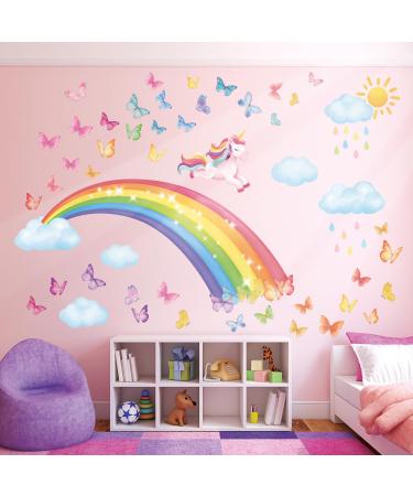 DECOWALL SG2-2309 Rainbow Wall Decals Unicorn Rainbow Butterflies Clouds Wall Stickers Baby Nursery Girls Bedroom Living Room Wall D cor Rainbow Unicorn - Buy Online on GoSupps.com