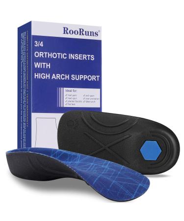 RooRuns High Arch Support Shoe Inserts  Plantar Fasciitis Insoles for Women and Men  3/4 Orthotic Insoles for Flat Feet Over-Pronation Boot Insoles Heavy Duty Support Pain Relief (S|Men5-6 Women6-7)