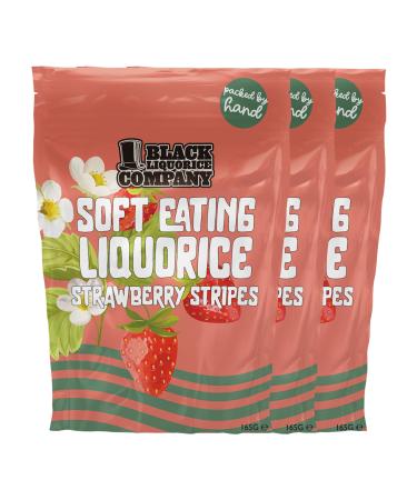 Black Liquorice Company - Soft Eating Liquorice Strawberry Stripes 3 x 165g