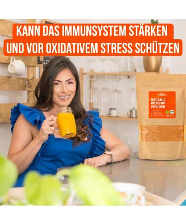 RheinNatur Organic Rose Hip Powder 1kg - 100% Organic - Rich in Vitamins Minerals and Antioxidants - Ideal for Smoothies Tea Cereals and More - 1000g Bag - Buy Online on GoSupps.com