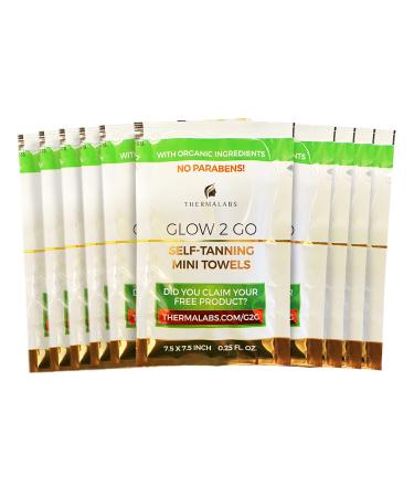 10 Organic Tanning Towels Glow2Go Made in the USA by Thermalabs: Self Tanner Tanning Lotion in Individual Mini Tan Towelettes Sachet. Sunless Tanner on the Go Fake Tan With Natural Ingredients Pack of 10