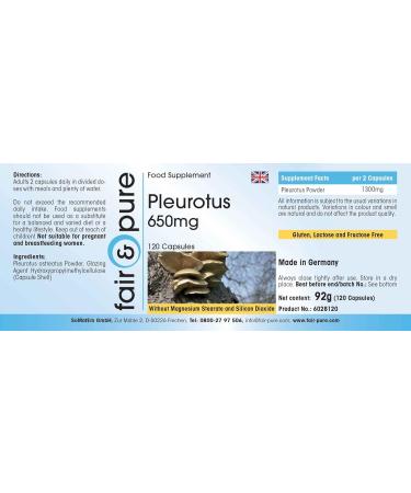 Fair & Pure - Pleurotus 650mg - mushroom powder - vegan - 120 capsules - Buy Online on GoSupps.com