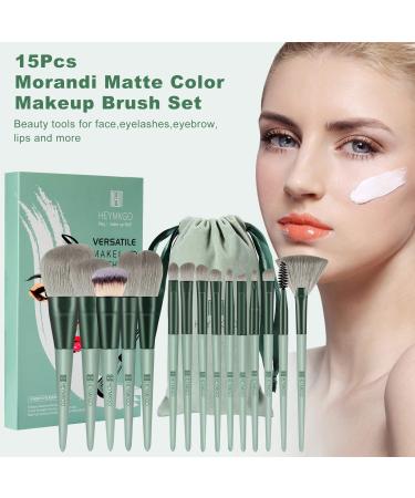 HEYMKGO 15Pcs Makeup Brush Set - Premium Synthetic Bristles for Liquid & Powder Makeup Application - Green - Buy Online on GoSupps.com