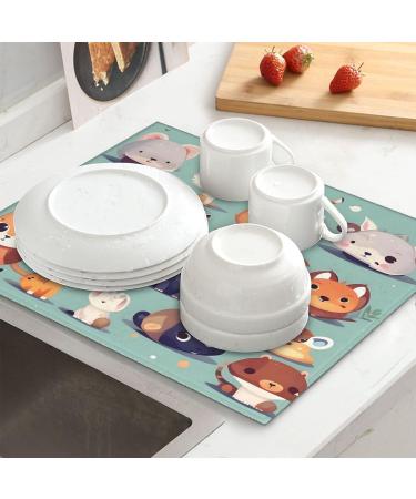 Composite Sponge Microfiber Drying Mat - Cute Animals Design | 18x24 Inch, Foldable & Hangable for Kitchen Draining Rack - Absorbent for Baby Bottles, Coffee Pads - Buy Online on GoSupps.com