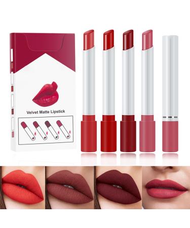 Lip Gloss Set Lipstick Sets 4 Pcs High Pigmented Velvety Matte Lipstick Gift Set Nude Cigarette Lipgloss Long Lasting Non-Fading Waterproof Lipstain Makeup Sets For Women Gifts Surprise (set 06)