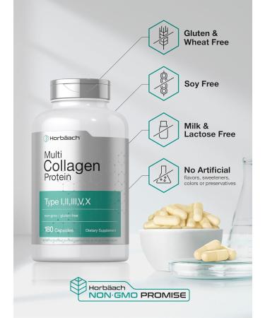 Horb ach Multi Collagen Protein 2000 mg | 180 Capsules | Hydrolyzed Collagen Type I II III V X | Keto & Paleo Friendly Non-GMO Gluten Free Supplement - Buy Online on GoSupps.com