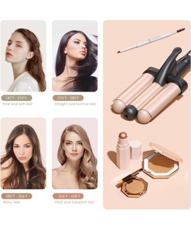 3 Barrel Curling Iron Wand - 1.25 Inch Ceramic Tourmaline Triple Barrel Hair Waver with Adjustable Temperature & LCD Display - Portable Rose Gold Crimper for Effortless Beach Waves - Buy Online on GoSupps.com
