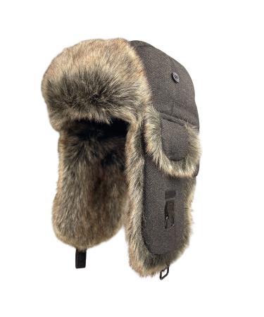 Kurhatic Winter Trapper Hat,Warm Faux Fur Aviator Hat,Russian Trooper Hunting Ski Hat with Ear Flaps for Men & Women Brown-2 Large