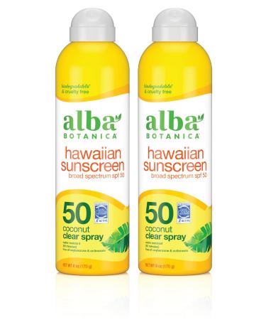 Alba Botanica Sunscreen for Face and Body Hawaiian Coconut Sunscreen Spray Broad Spectrum SPF 50 Sunscreen Water Resistant and Biodegradable 6 fl. oz. Bottle (Pack of 2)