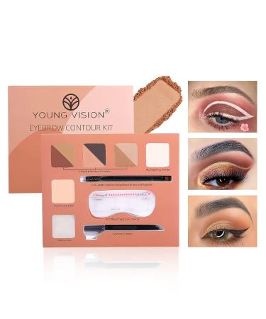 YOUNG VISION Eyebrow Palette - 6 Colors with Stencils, Highlighter, Concealer, Wax, Trimmer, and Brush & Spoolie Duo - Buy Online on GoSupps.com