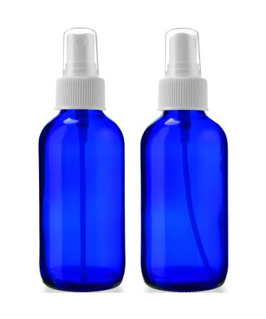2 Empty Blue Glass Spray Bottles - 4oz Refillable Bottle is Great for Essential Oils, Organic Beauty Solutions, Homemade Cleaning and Aromatherapy - Small Portable Misters with Caps and Labels - 2 Pack