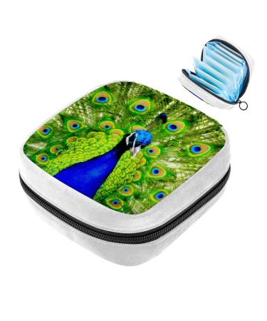 Sanitary Napkin Storage Bag Period Bag Tampon Bag Makeup Bag Pad Pouch Animals Peacock Green Color5191