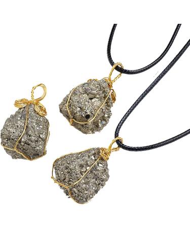 Pyrite Crystal Pendant - Natural Gold Wire Wrapped Raw Pyrite Necklace for Men Handmade Healing Gemstone Pendant Necklace with Black Macrame Cord Frifer - Buy Online on GoSupps.com