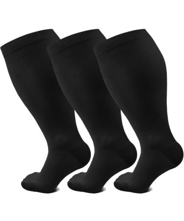 FuelMeFoot Plus Size Compression Socks Wide Calf for Women and Men 20-30 mmHg Extra Large for Circulation Support Recovery 012-black/Black/Black 4X-Large