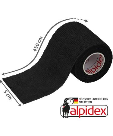 Alpidex Self-Adhesive Bandage Rolls - 6 Pack 5 cm x 4.5 m Black - Sport & Vet Wrap Tape Durable PET Fixing Tape - Buy Online on GoSupps.com