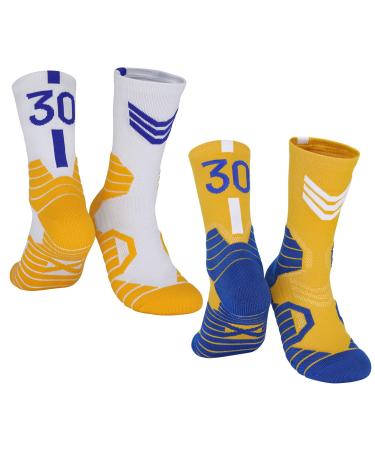 HMWIWAR 2-Pairs Basketball-Socks-for-Men & Boys, Basketball Team Lucky Number Sports-Star-Socks for Child & Adult #30-sc 1.5-5.5