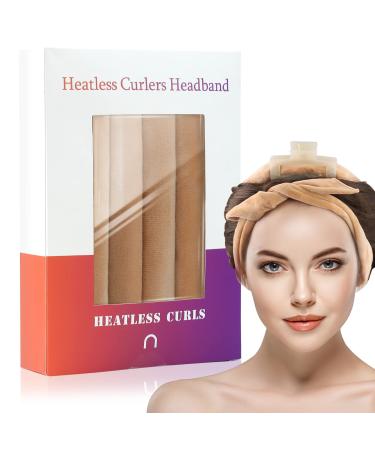 Pefei Comfortable Heatless Curlers Headband for All Hair Types - Sleep Soundly in Soft and Gentle Heatless Curls Headband Light tan