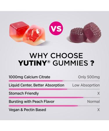 Yutiny Calcium Citrate Filled Gummies Extra Absorption Calcium Citrate 1000mg with Vitamin D3 K2 & Magnesium Chewable Supplement for Bone Muscle Health 60 Count - Buy Online on GoSupps.com